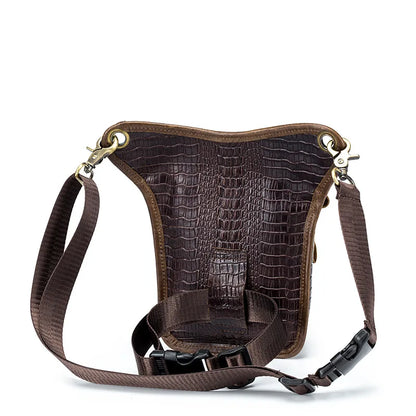 Cowhide Men S Motorcycle Leg Bag Retro Crocodile Pattern Real Leather Motorcycle Riding Waist Strap