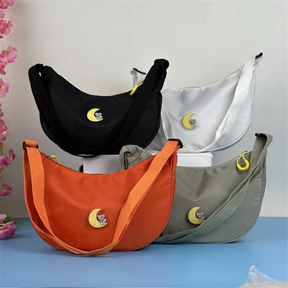 Nylon Single Shoulder Bag Solid Color Crossbody Women Teen Girls College Office