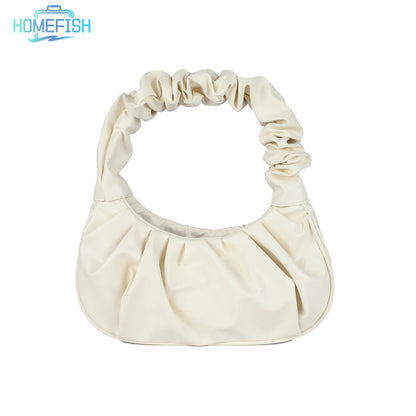 Homefish Pleated Pu Cloud Handlebags Women Leisure Armpit Shoulder Bags Dumpling Handbag Female