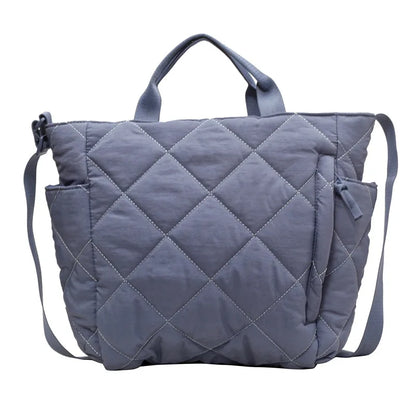Quilted Nylon Tote Bag – Detachable Strap Multi-Pocket Shoulder Bag