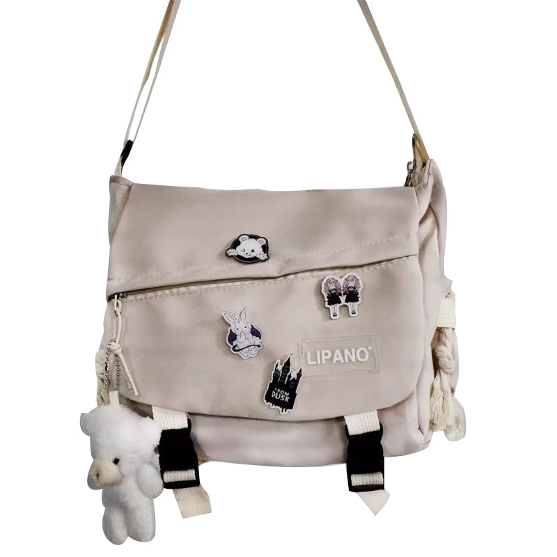 Large Capacity Crossbody Bag – Harajuku Badge Messenger Bag for Students