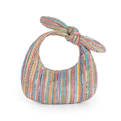 Crescent Tote Bag Cute Bow Knot Straw Woven Handbag Wrist Bag Daily Travel Holiday