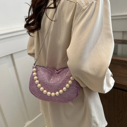 Glitter Silver Clutch Pearl Women Handbag Detachable Chain Crossbody Bags Wedding Prom Party Formal