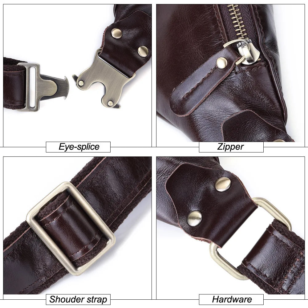 Men S Waist Bag Long Zipper Purse Diagonal Cross Chest Large Capacity Storage Real Leather