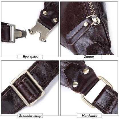 Men S Waist Bag Long Zipper Purse Diagonal Cross Chest Large Capacity Storage Real Leather