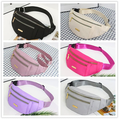 Leisure Simple Unisex Waist Bag Nylon Solid Color Chest Waterproof Wear-Resistant Lightweight
