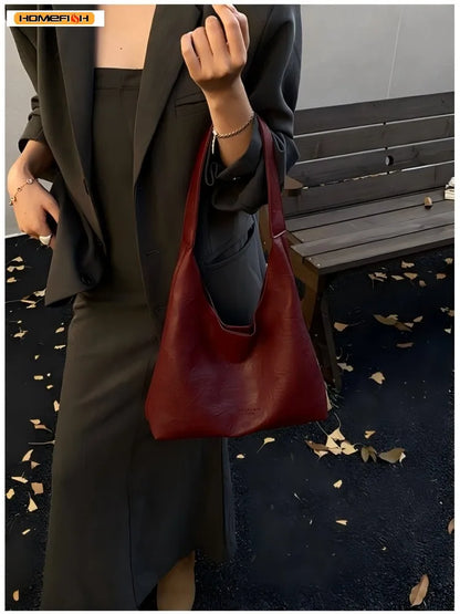 Retro Simple Large Women Tote Shoulder Bag Lightweight Daily Handbag Multi Pocket Shopping Work