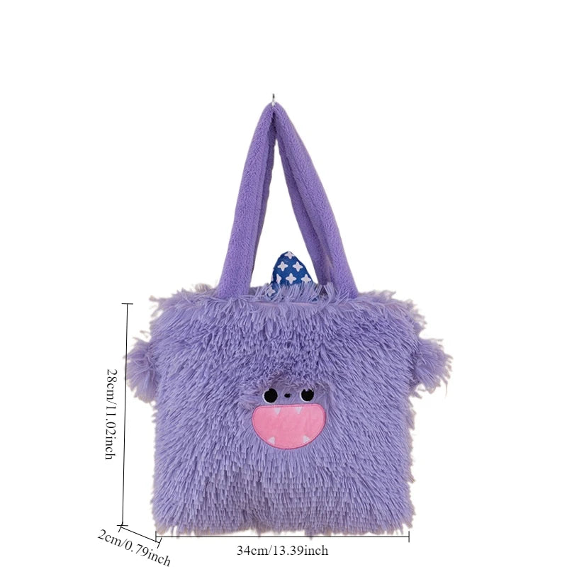 Cute Monster Cartoon Plush Shoulder Bag Students Large Capacity Handbag Girls