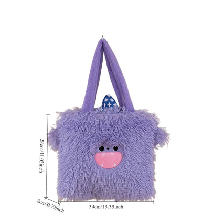 Cute Monster Cartoon Plush Shoulder Bag Students Large Capacity Handbag Girls