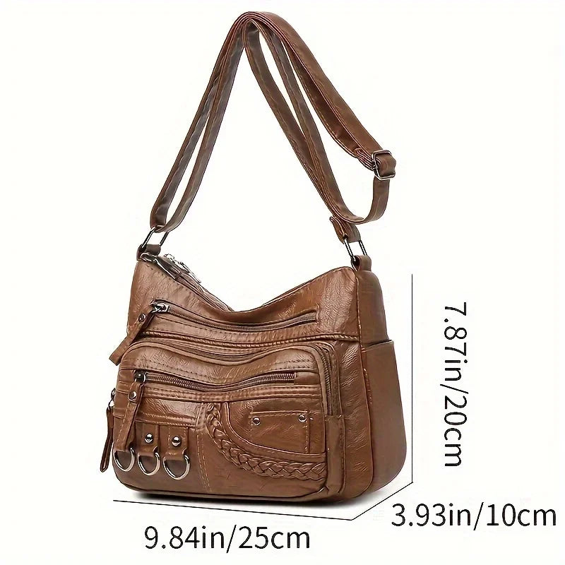 Vintage PU Leather Crossbody Bag Multi-Pocket Shoulder Bag