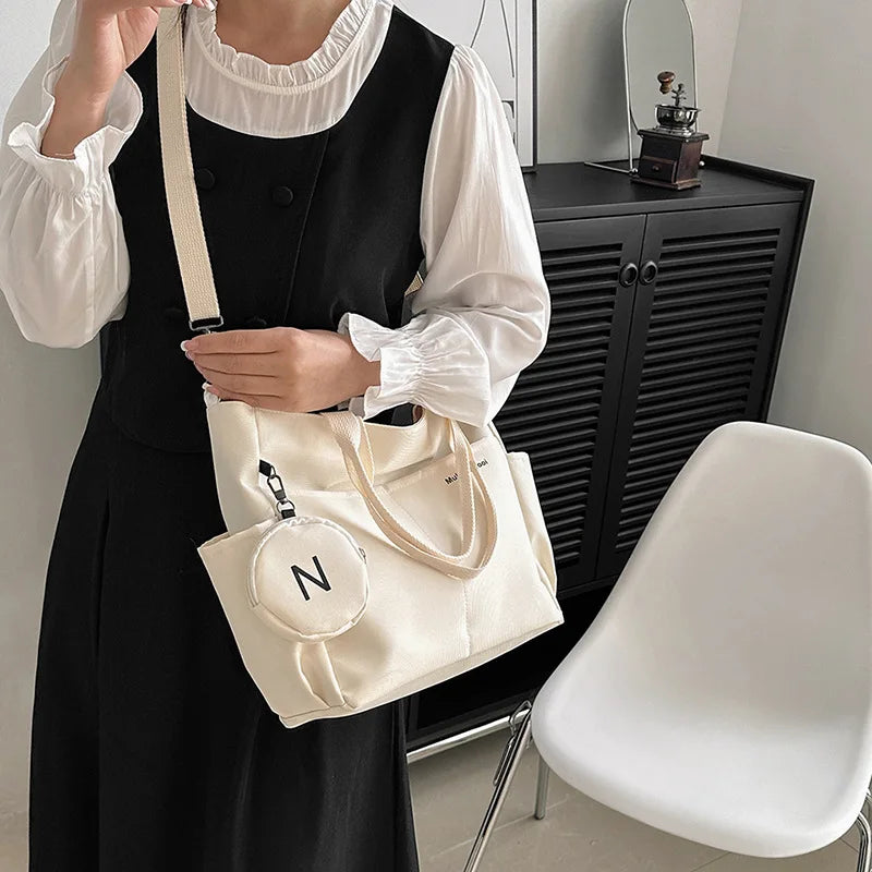 Stylish Large Capacity Tote Crossbody Bag Minimalist Shoulder Bag Small Detachable Coin Purse