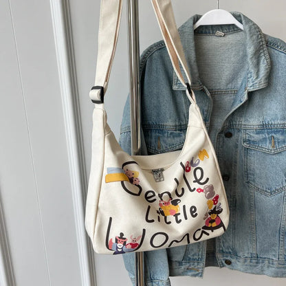 Encrypted Padded Letters Canvas Bag Fashionable Gentlewoman Shoulder Chic Pattern Daily Use Work