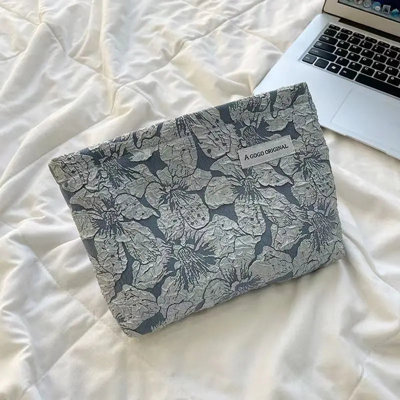 Floral Embossed Cosmetic Bag – Large Capacity Makeup Pouch