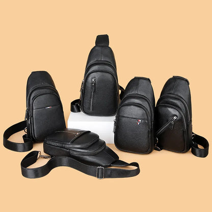 Genuine Leather Men S Chest Bag Top Layer Cowhide Crossbody Large-Capacity Business Single-Shoulder