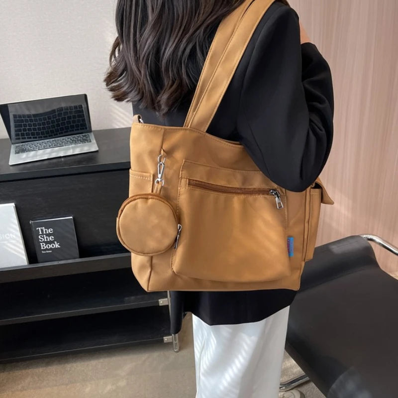 Multi-Pocket Large Capacity Tote Bag Casual Shoulder Bag Detachable Coin Purse Work Commuter