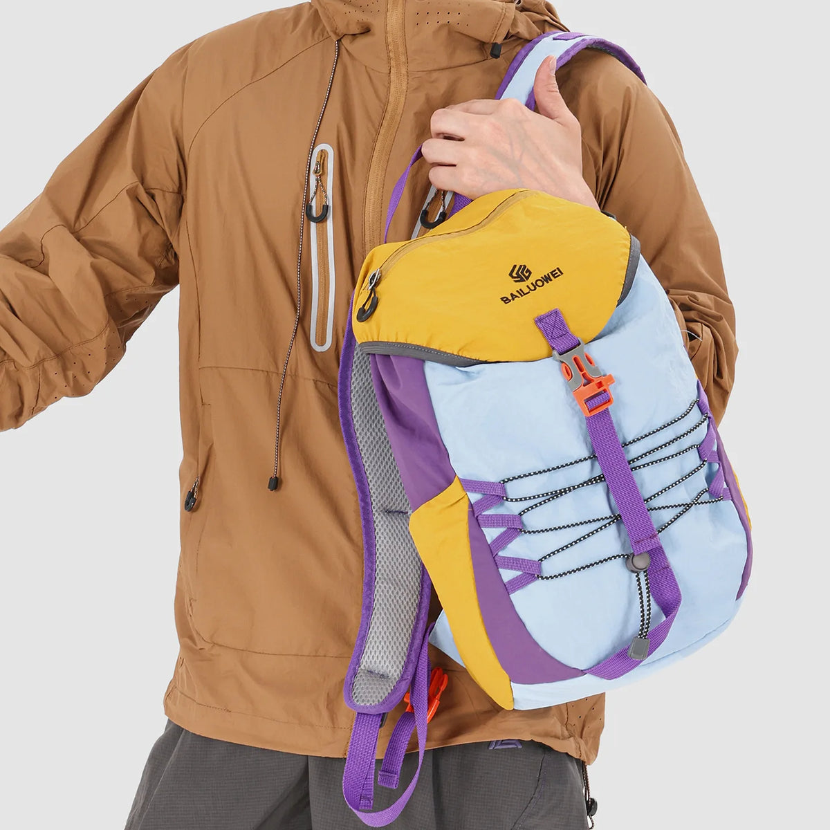 Light Nylon Spliced Color-Blocking Backpack Hiking