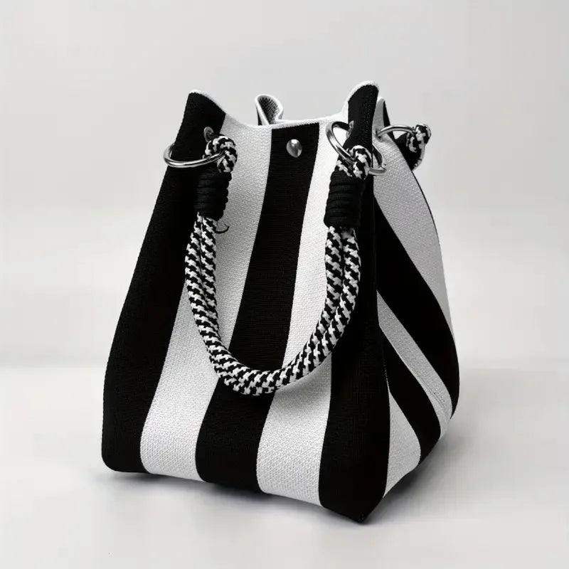 Canvas Striped Bucket Tote Bag – Women's Colorful Shoulder Bag for Casual Outings