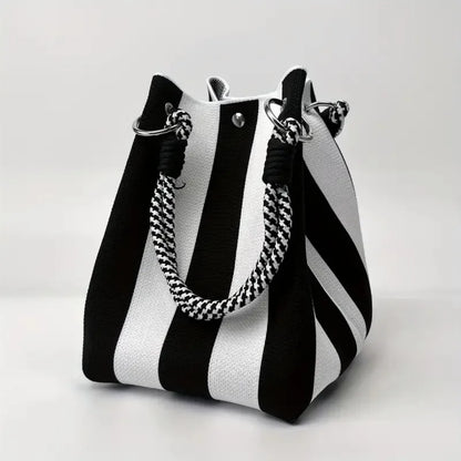 Canvas Striped Bucket Tote Bag – Women's Colorful Shoulder Bag for Casual Outings