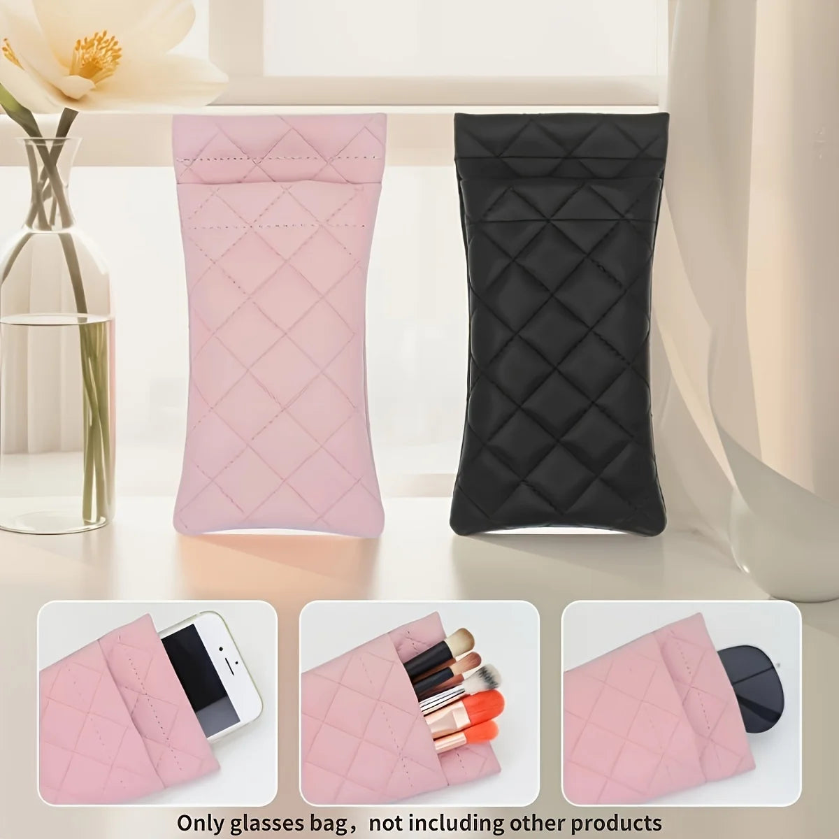 Quilted Faux Leather Glasses Case with Auto-Close Snap