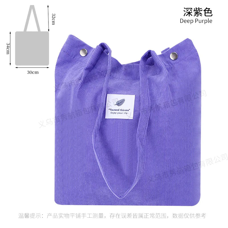 Corduroy Canvas Tote Bag – Minimalist Shoulder Bag for Women