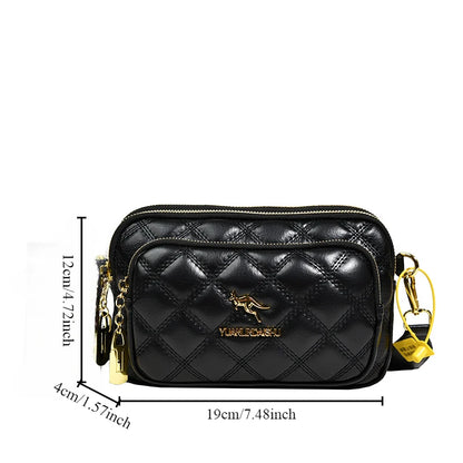 Argyle Pattern Shoulder Bag – Multi-Pocket Crossbody Leather Bag for Women