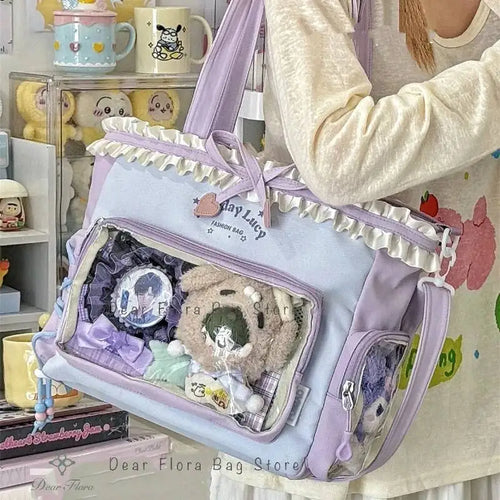Lace Bow Ita Bag – Y2K Kawaii Crossbody with Transparent Window