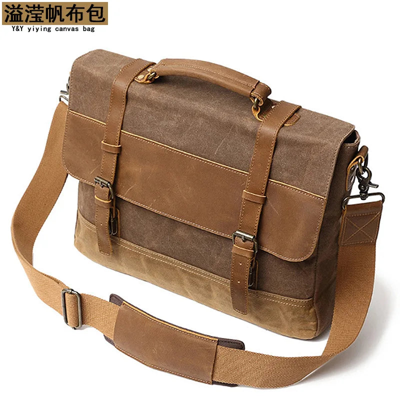 Men S Canvas Shoulder Crossbody Bag Clap Large Capacity Travel Business Briefcase Laptop