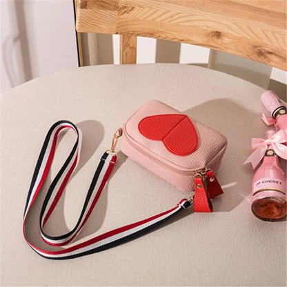 Heart-Shaped Crossbody Bag - Lychee Pattern Mini Shoulder Bag