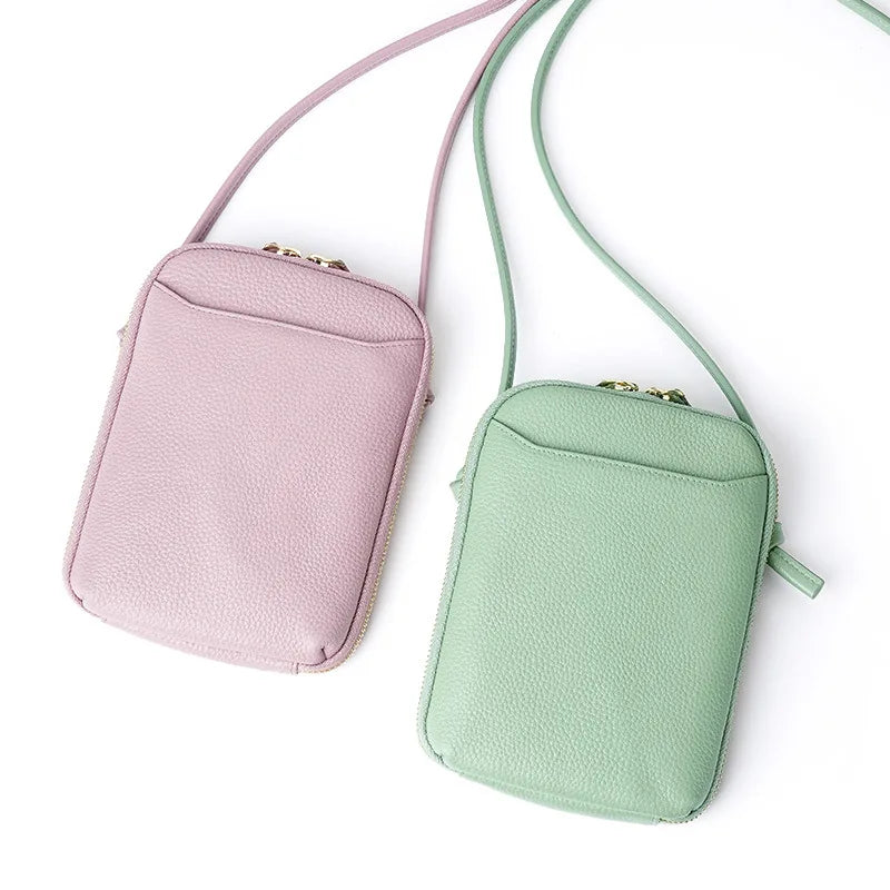 Genuine Leather Zipper Crossbody Bags Female Large Capacity Shoulder Women Solid Phone Purse Flap