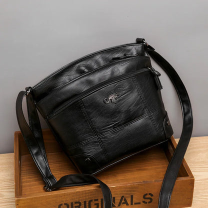 Soft Washed Leather Crossbody Bag – Retro Multi-Pocket Shoulder Messenger