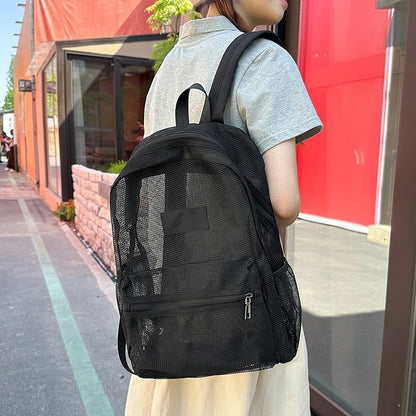 Lightweight Foldable Mesh Backpack Durable Wear Resistant Beach Knapsack Multi Pockets School Gym