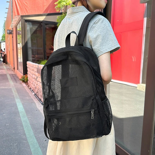 Lightweight Foldable Mesh Backpack Durable Wear Resistant Beach Knapsack Multi Pockets School Gym