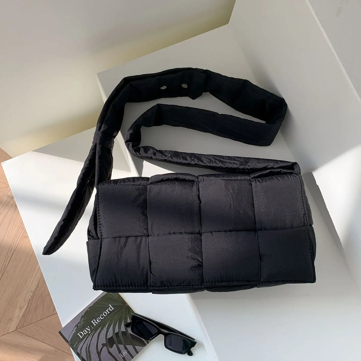 Quilted Puffer Crossbody Bag – Wide Strap Nylon Shoulder Handbag
