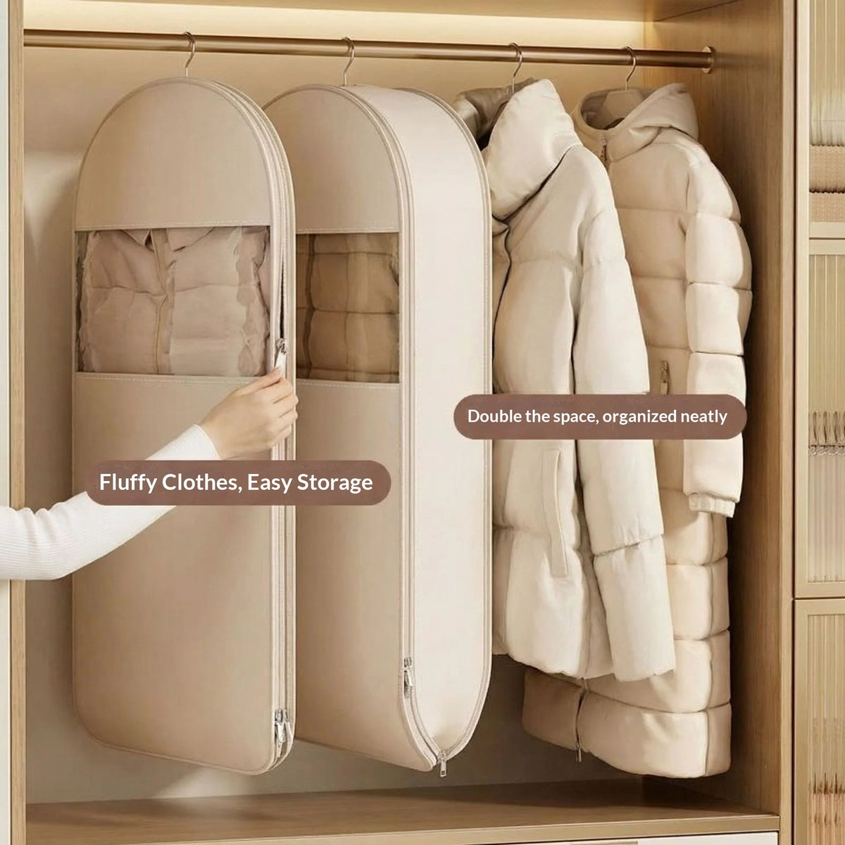 1pc Down Jacket Compressed Dust Cover Clothes Compression Hanging Bag Household Visible Storage