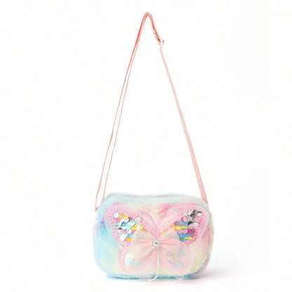 Children S Girl Pink Butterfly Cartoon Printed Crossbody Bag Kawaii Colorful Plush Outing