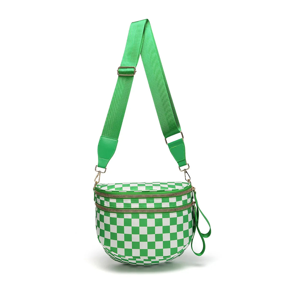Checkered Saddle Crossbody Bag – Dual Zipper Shoulder & Waist Pack for Women