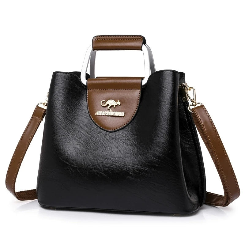 Leather Tote Bag – Vintage Two-Tone Crossbody Handbag for Women