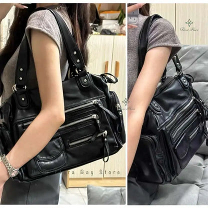 Y2K Gothic Crossbody Bag – Women's Black PU Leather Shoulder Bag