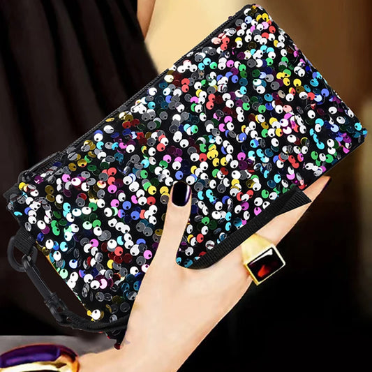 Zipper Mobile Phone Bag Ladies Sequined Wallet Handbag Wrist Bag