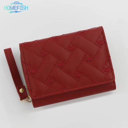 Homefish Women S Short Embroidered Love Zero Wallet Zipper Buckle Large Capacity Card Bag Versatile