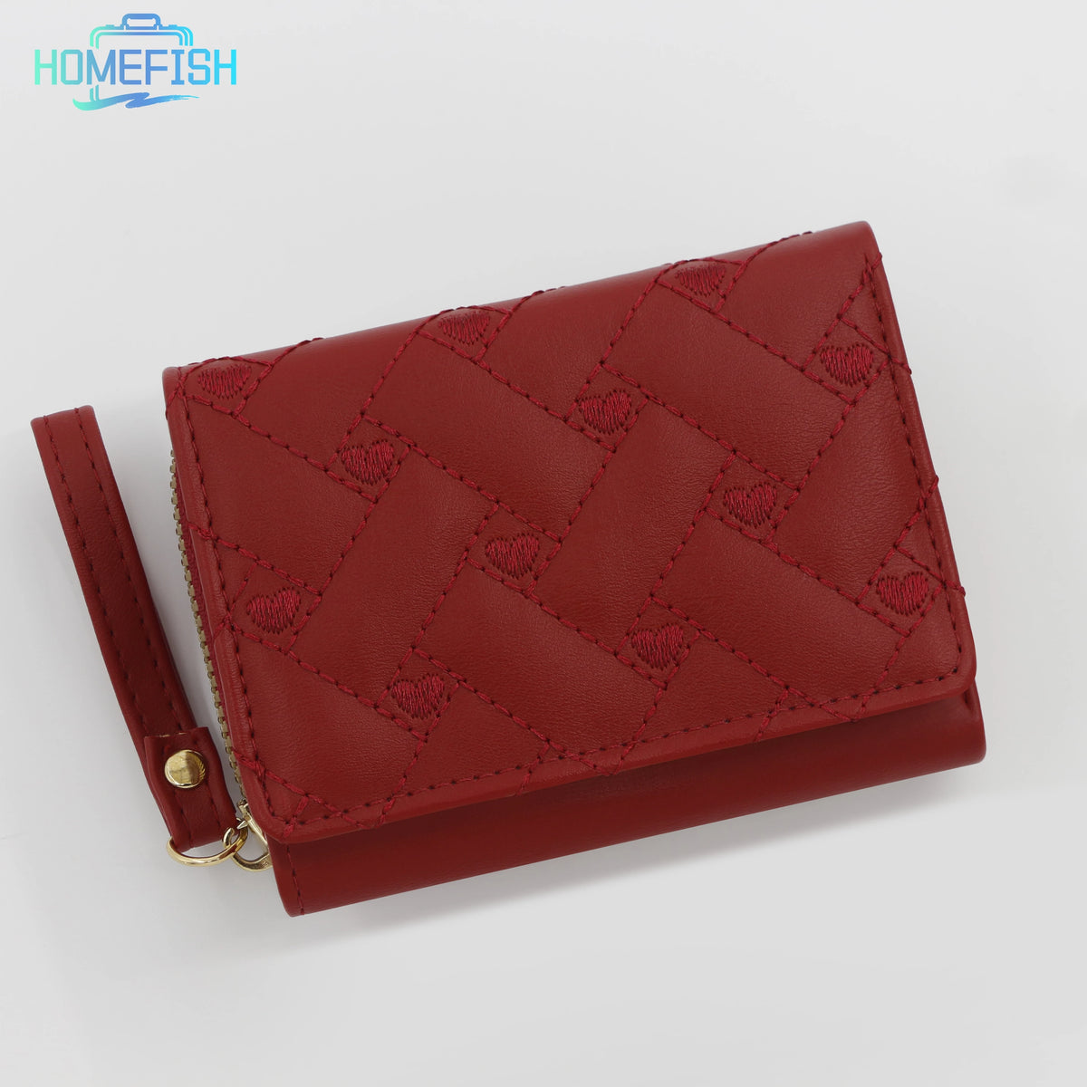Embroidery Love Pattern Zipper Buckle Card Case Homefish Minimalist Women Zero Wallet