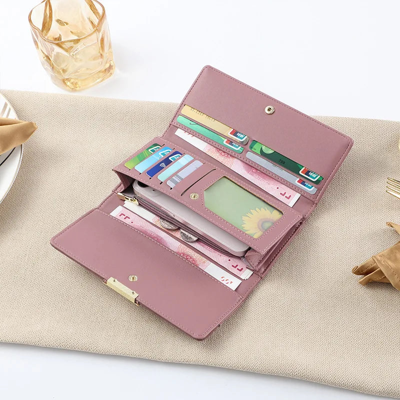 Women S Purse Solid Color Large Capacity Mobile Money Card Bag Advanced Long Clip
