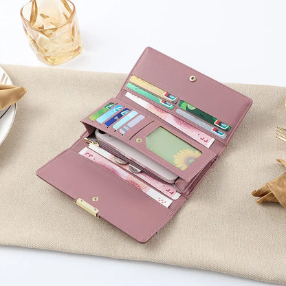 Women S Purse Solid Color Large Capacity Mobile Money Card Bag Advanced Long Clip