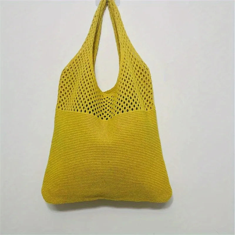 Crochet Hollow-Out Shoulder Bag – Large Capacity Knitted Tote for Women