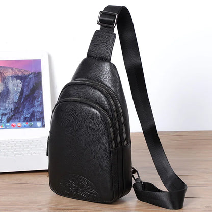 Large-Capacity Men S Chest Bag Genuine Leather Casual Soft Cowhide Men S Single-Shoulder Backpack