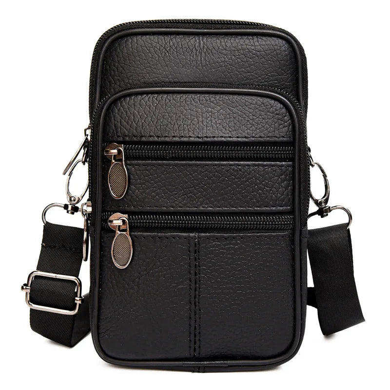 Genuine Cowhide Mobile Phone Storage Men S Waist Bag Multi-Functional Casual Crossbody Large