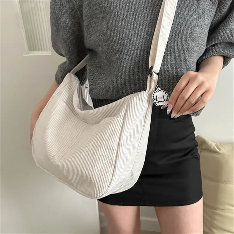 Corduroy Shoulder Bag – Casual Dumpling Tote for Students & Everyday Use