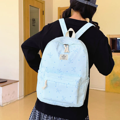 Sweet Fresh Bow Print Three Piece Backpack Set Lightweight Large Capacity College Style Campus