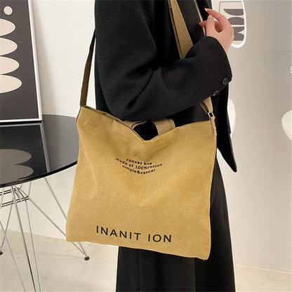 Retro Letter Print Tote Bag Trendy Canvas Crossbody Bag Literary Shoulder Bag School Work Travel
