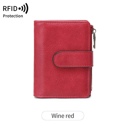 Rfid Anti-Theft Brush Women S Purse Multi-Card Simple Three-Fold Retro Short Clasp